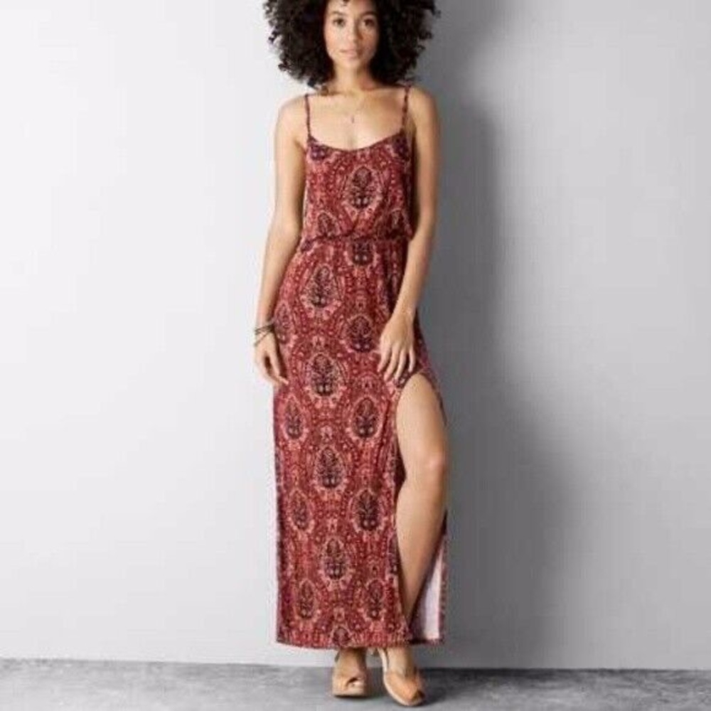 American Eagle Outfitters XS Burgundy Paisley Maxi Dress